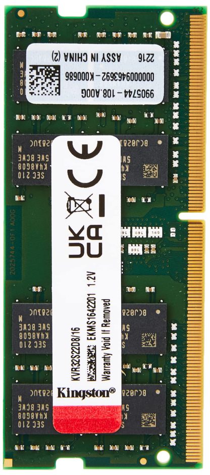 Kingston 16GB DDR4 3200Mhz Non ECC Laptop Memory SODIMM CL 22 (KVR32S22D8/16)