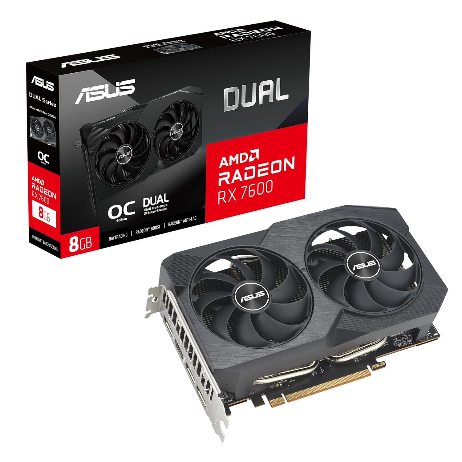 ASUS Dual Radeon Rx 7600 V2 Oc Edition 8Gb Gddr6 Graphics Card (Pcie 4.0, 8Gb Gddr6, Hdmi 2.1, Displayport 1.4A, 2.5-Slot Design, Axial-Tech Fans, Gpu Tweak Iii) - Pci_E_X16