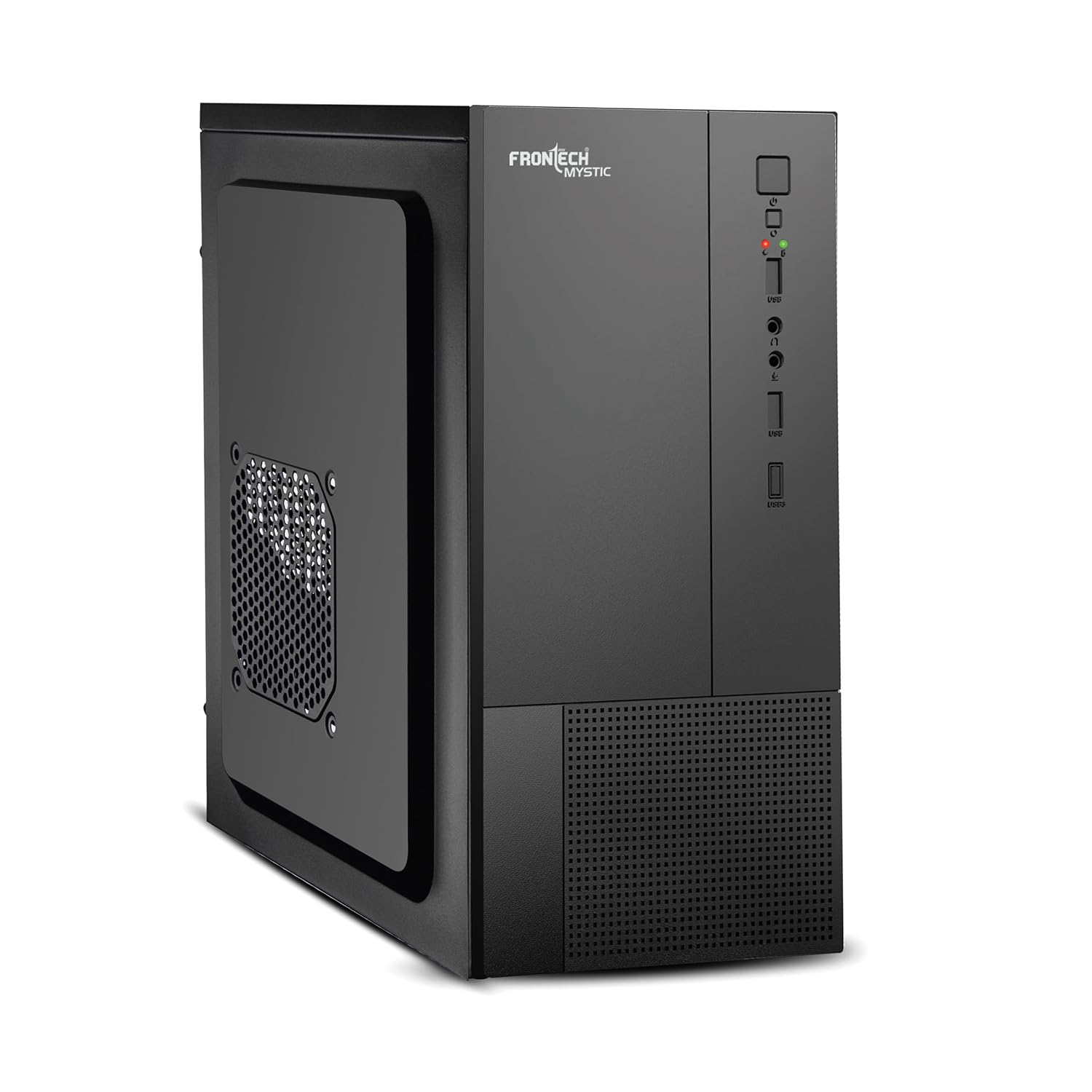 FRONTECH Mystic Silver Series Cabinet/Computer Case with HD Audio | ATX/Mini ATX Compatible | 2 Front USB - 2.0 | Ideal for Home/Office/Gaming (FT-4279, Black)